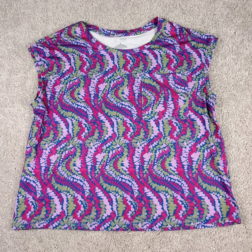 Reel Legends Womens S Sleeveless Performance Top Pocket Stretch Abstract Print